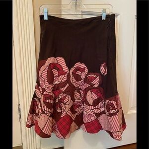 Anthropologie Floral Patchwork Corduroy Skirt